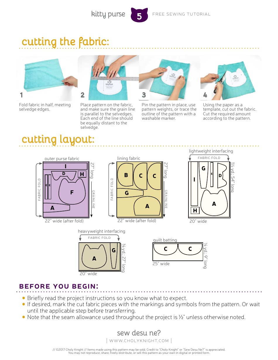 Kitty Purse Sewing Pattern Templates, Page 5