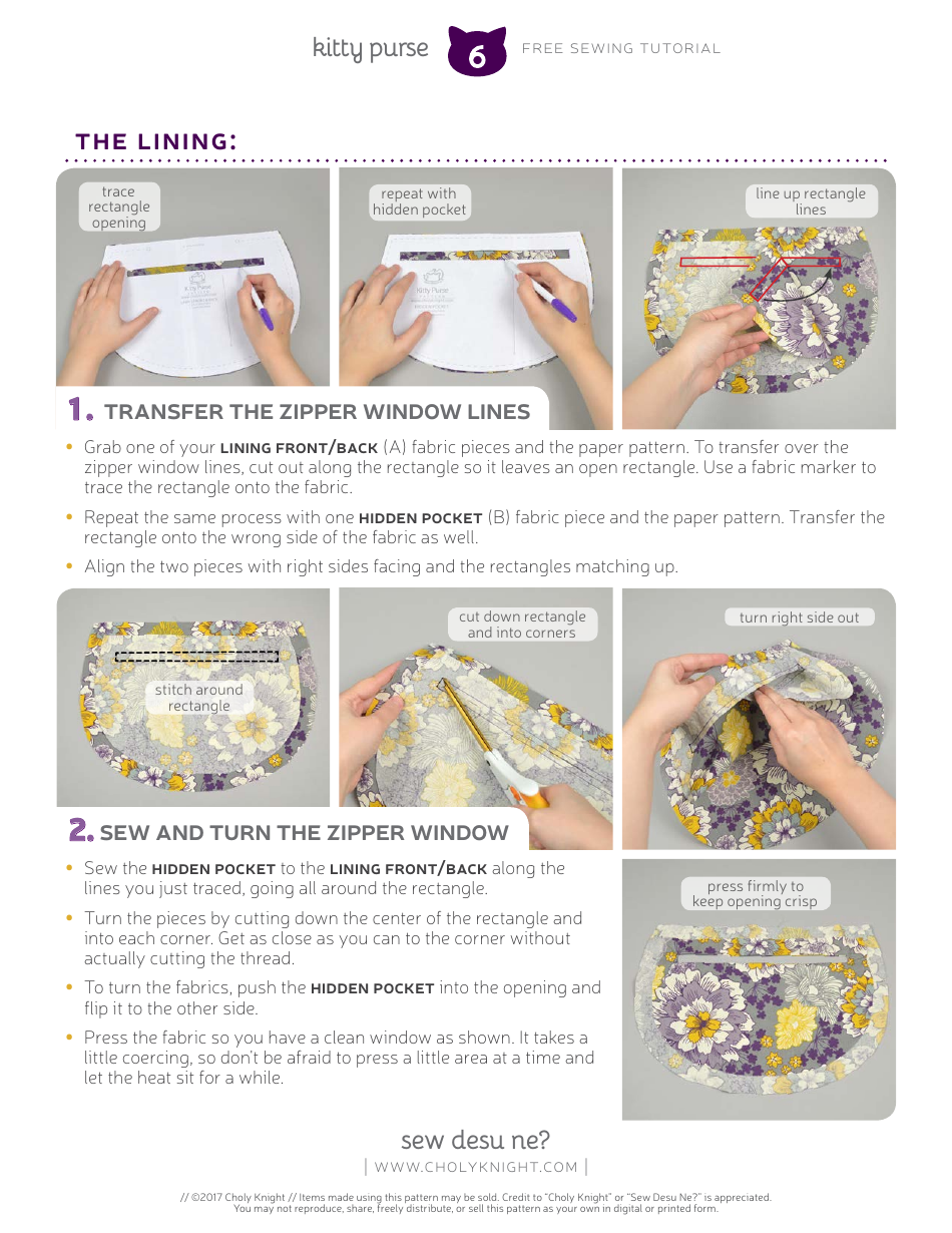 Kitty Purse Sewing Pattern Templates, Page 6