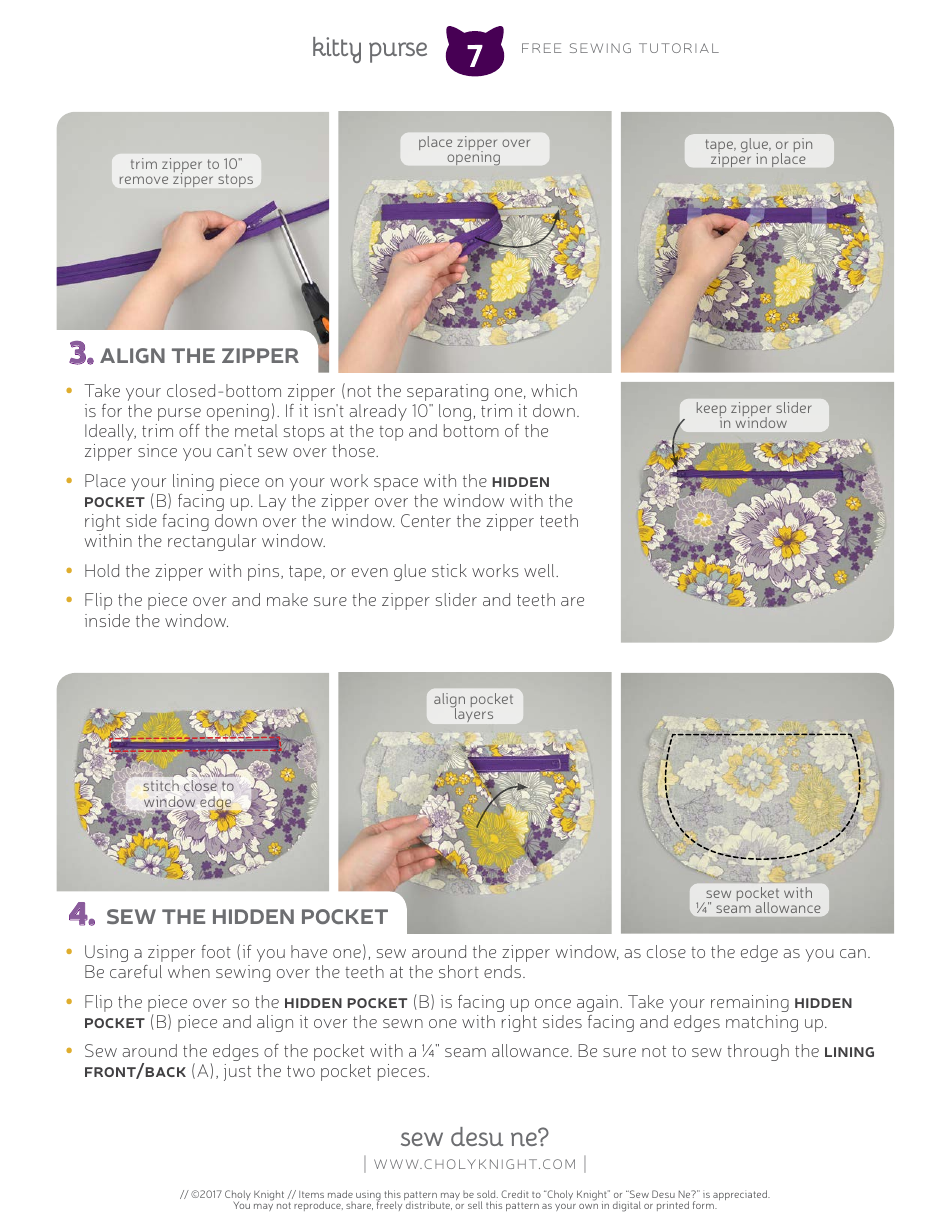 Kitty Purse Sewing Pattern Templates, Page 7