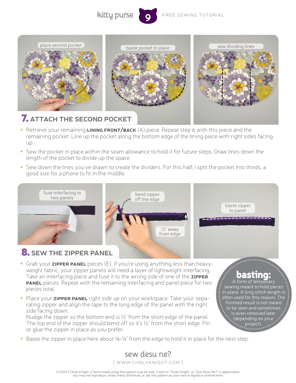 Kitty Purse Sewing Pattern Templates, Page 9