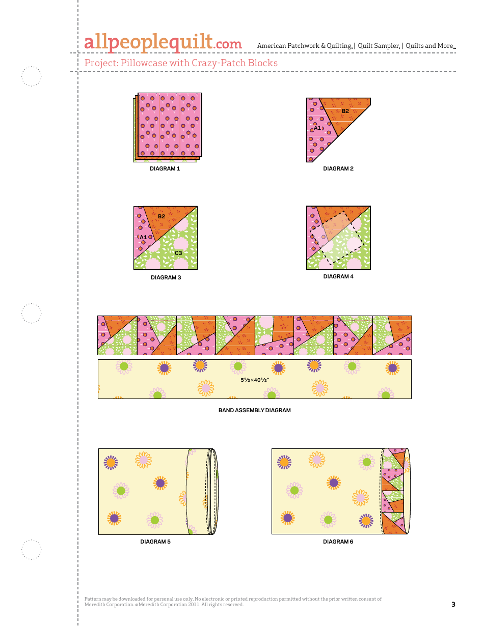 Pillowcase With Crazy-Patch Blocks Quilt Pattern Template, Page 3