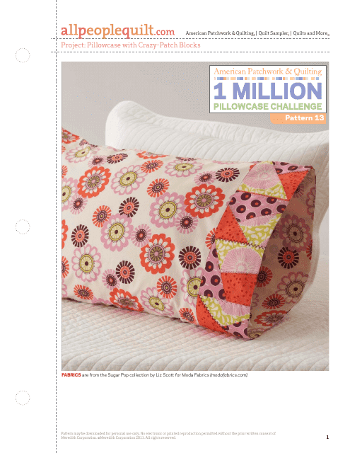 Pillowcase With Crazy-Patch Blocks Quilt Pattern Template Image Preview