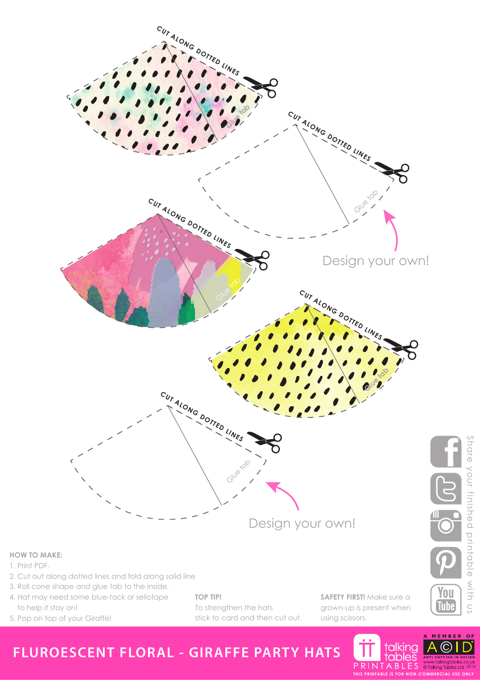 Fluroescent Floral Giraffe Party Hat Template - Preview Image