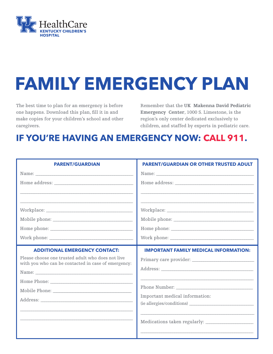 Family Emergency Plan Document Preview