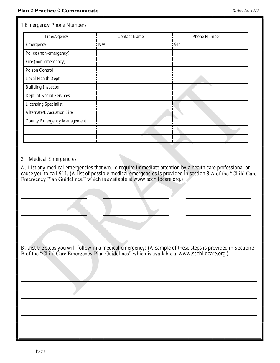 Family, Friend and Neighbor Emergency Plan Template - Draft - South Carolina, Page 3