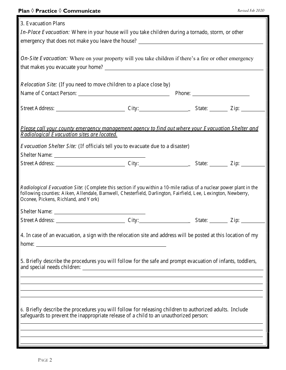Family, Friend and Neighbor Emergency Plan Template - Draft - South Carolina, Page 4