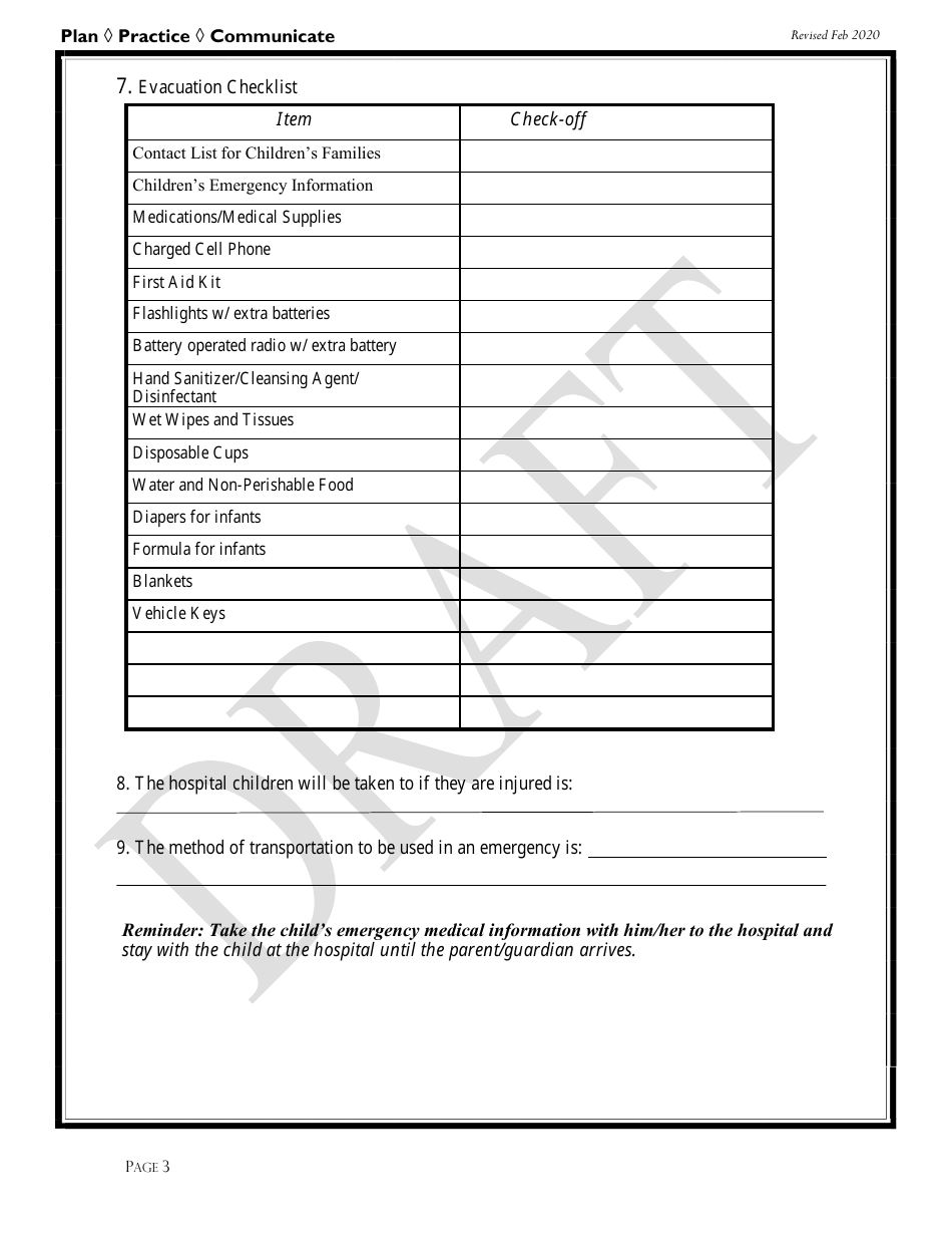 Family, Friend and Neighbor Emergency Plan Template - Draft - South Carolina, Page 5