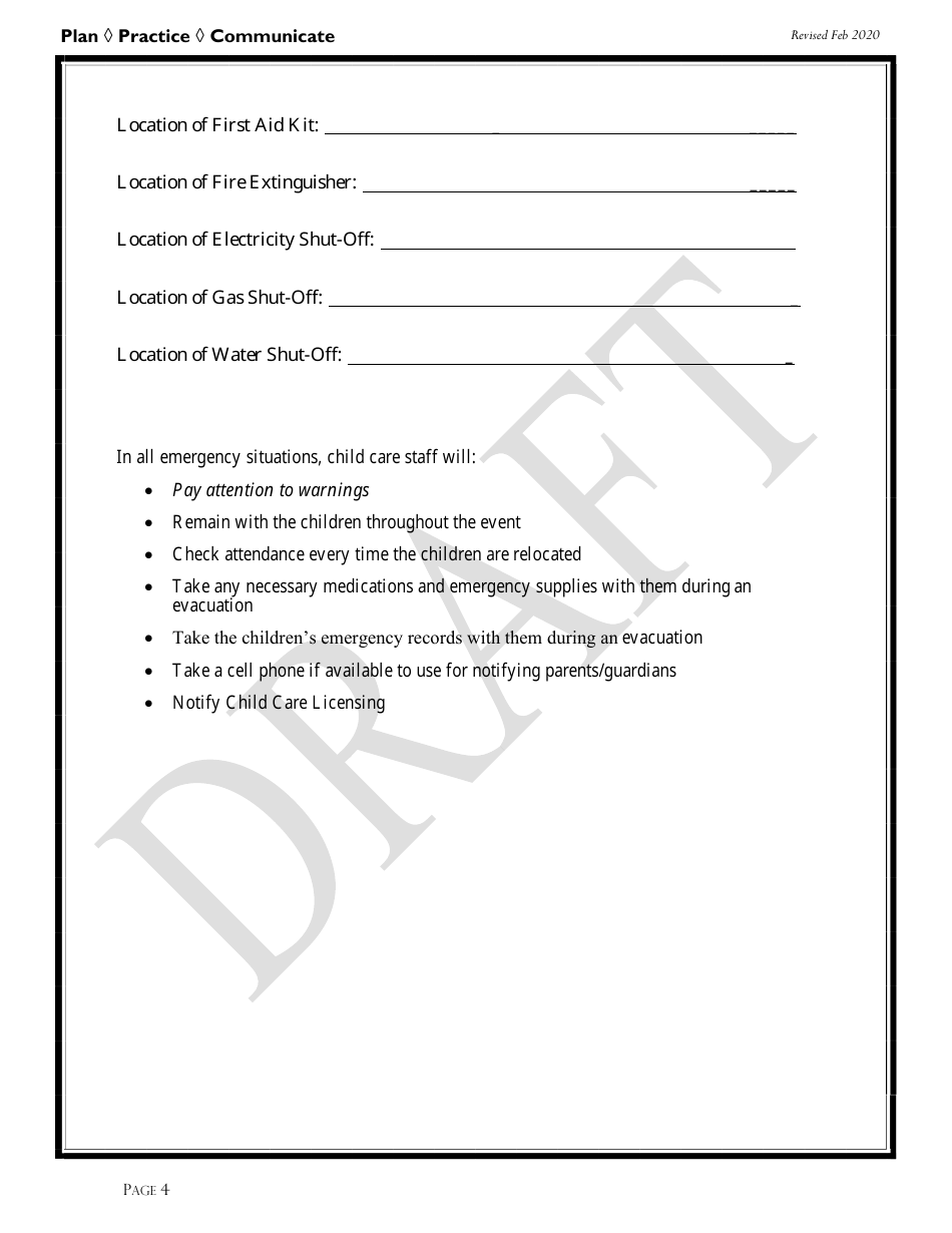 Family, Friend and Neighbor Emergency Plan Template - Draft - South Carolina, Page 6