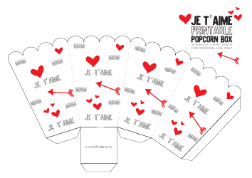 Document preview: Je T'aime Valentine Popcorn Box Template