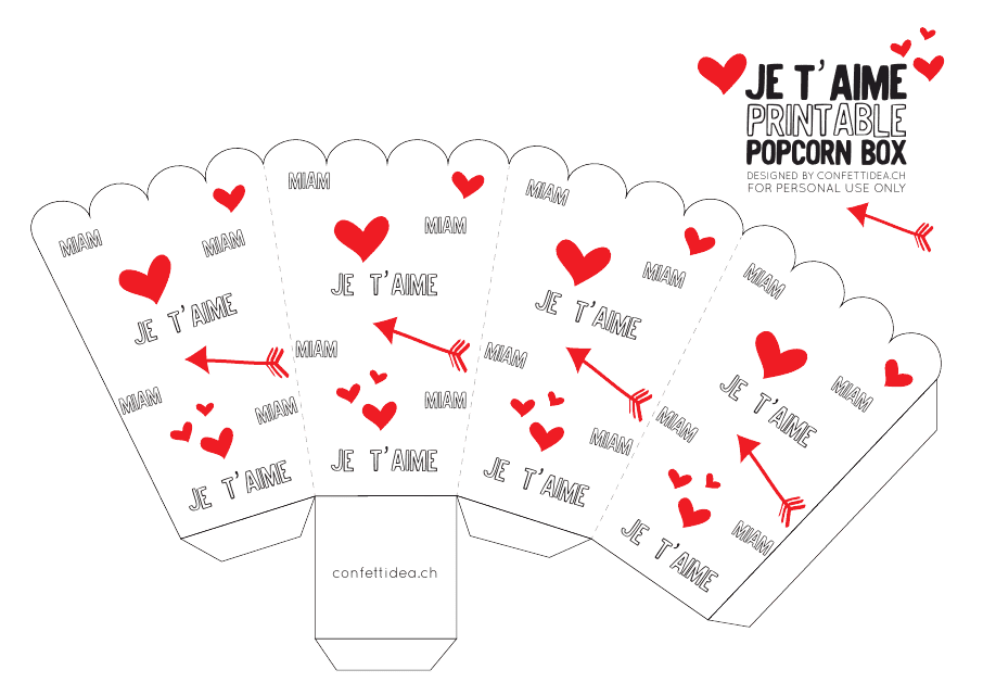 Je T'aime Valentine Popcorn Box Template Download Pdf