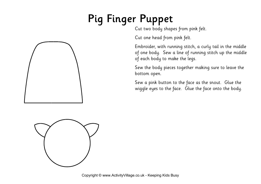 Pig Finger Puppet Template - Free Downloadable PDF Image