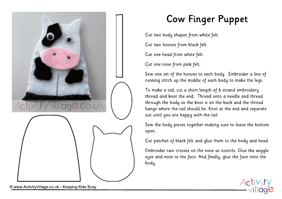 Felt Cow Finger Puppet Template Download Pdf