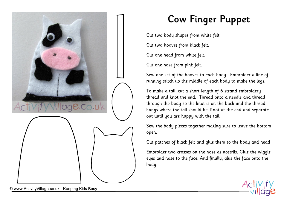 Felt Cow Finger Puppet Template, Page 1