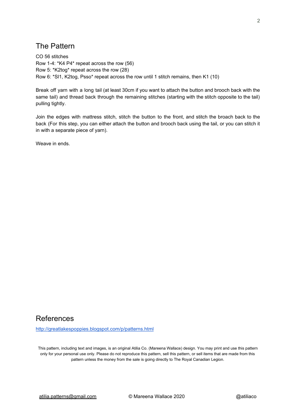 Poppy Brooch Knitting Pattern, Page 3