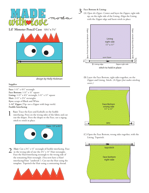 Lil' Monster Pencil Case Sewing Pattern Templates