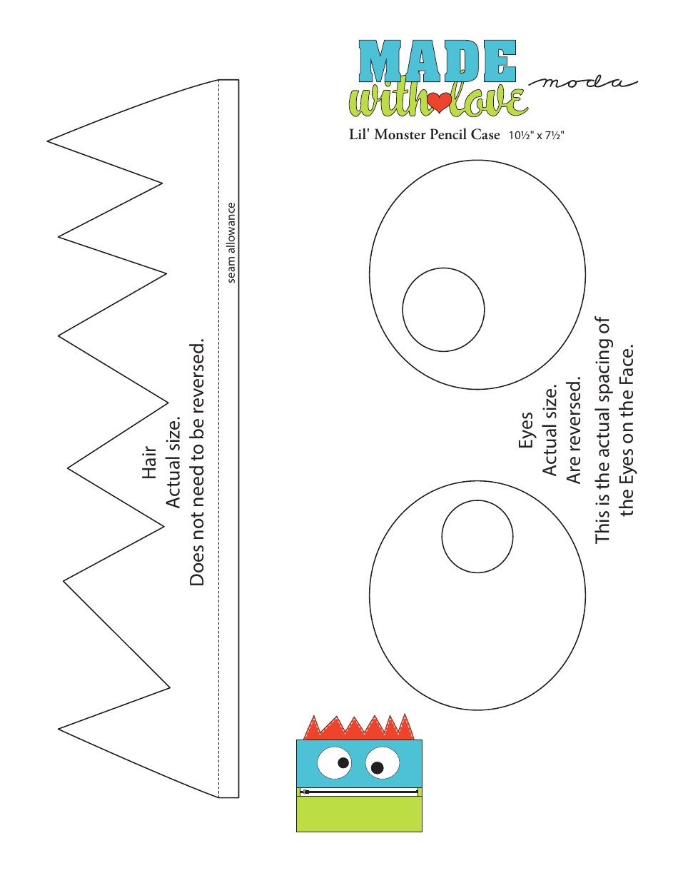 Lil Monster Pencil Case Sewing Pattern Templates, Page 3