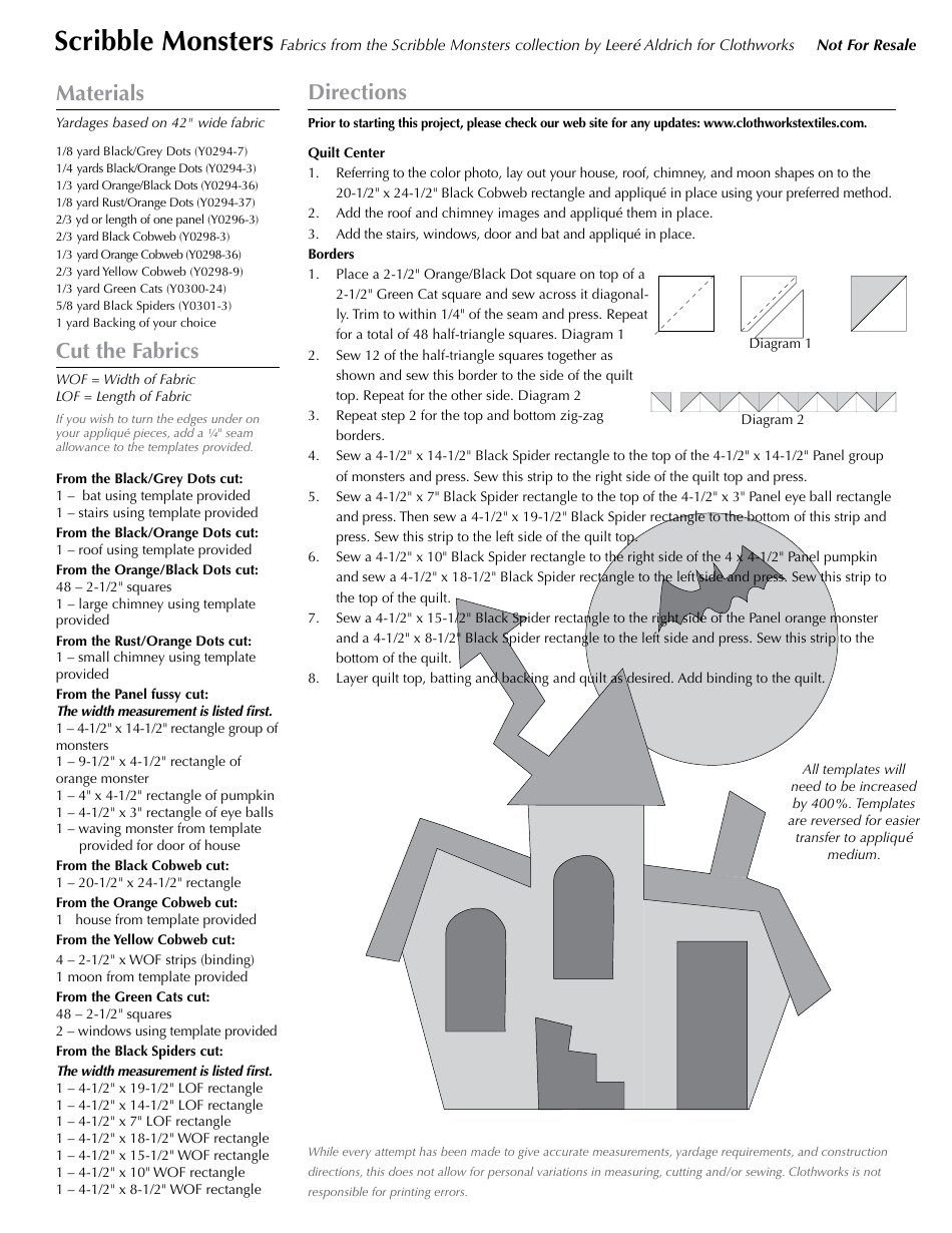 Scribble Monsters Wall Quilt Pattern Template, Page 2