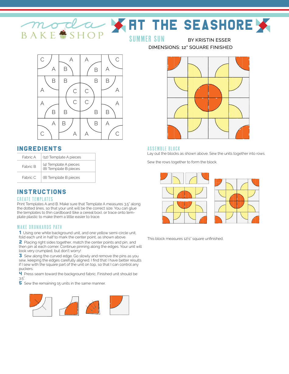 Summer Sun Quilt Pattern Template - Beautiful Patchwork Quilt Design Inspiring a Relaxing Summer Vibes