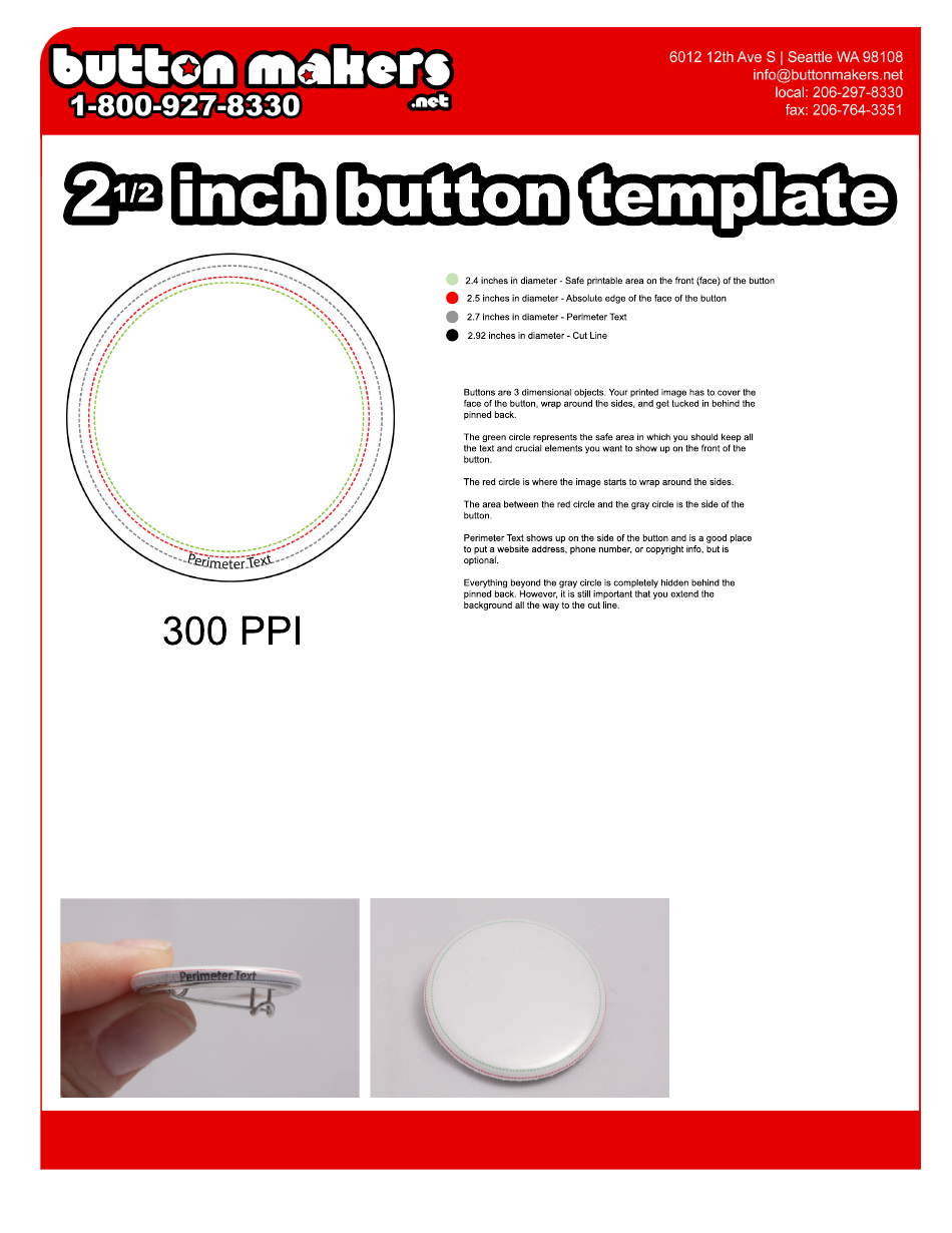 2 1 / 2 Inch Button Template, Page 1
