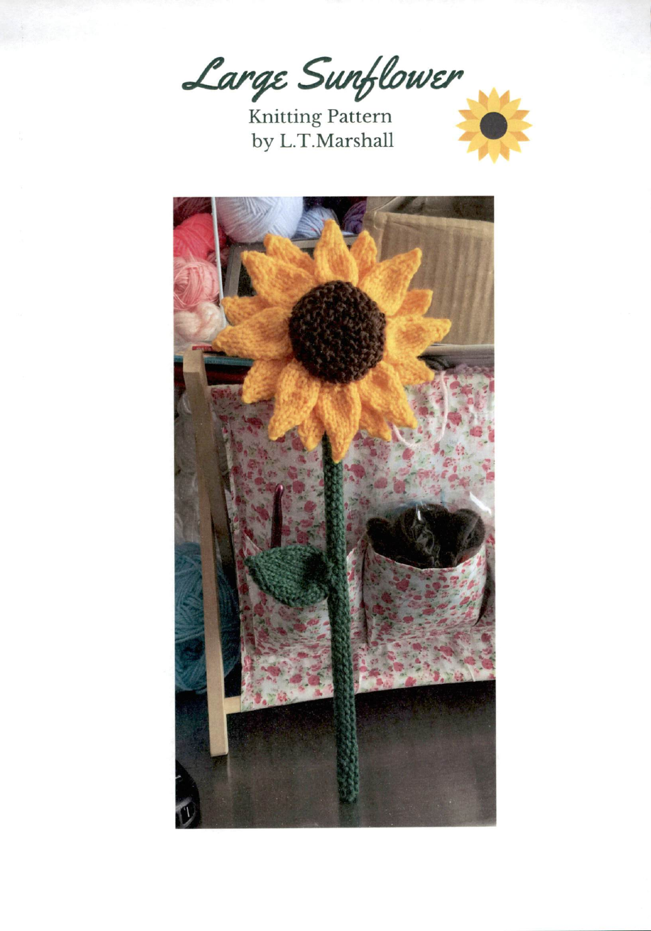 A visually appealing image preview of the Large Sunflower Knitting Pattern document.