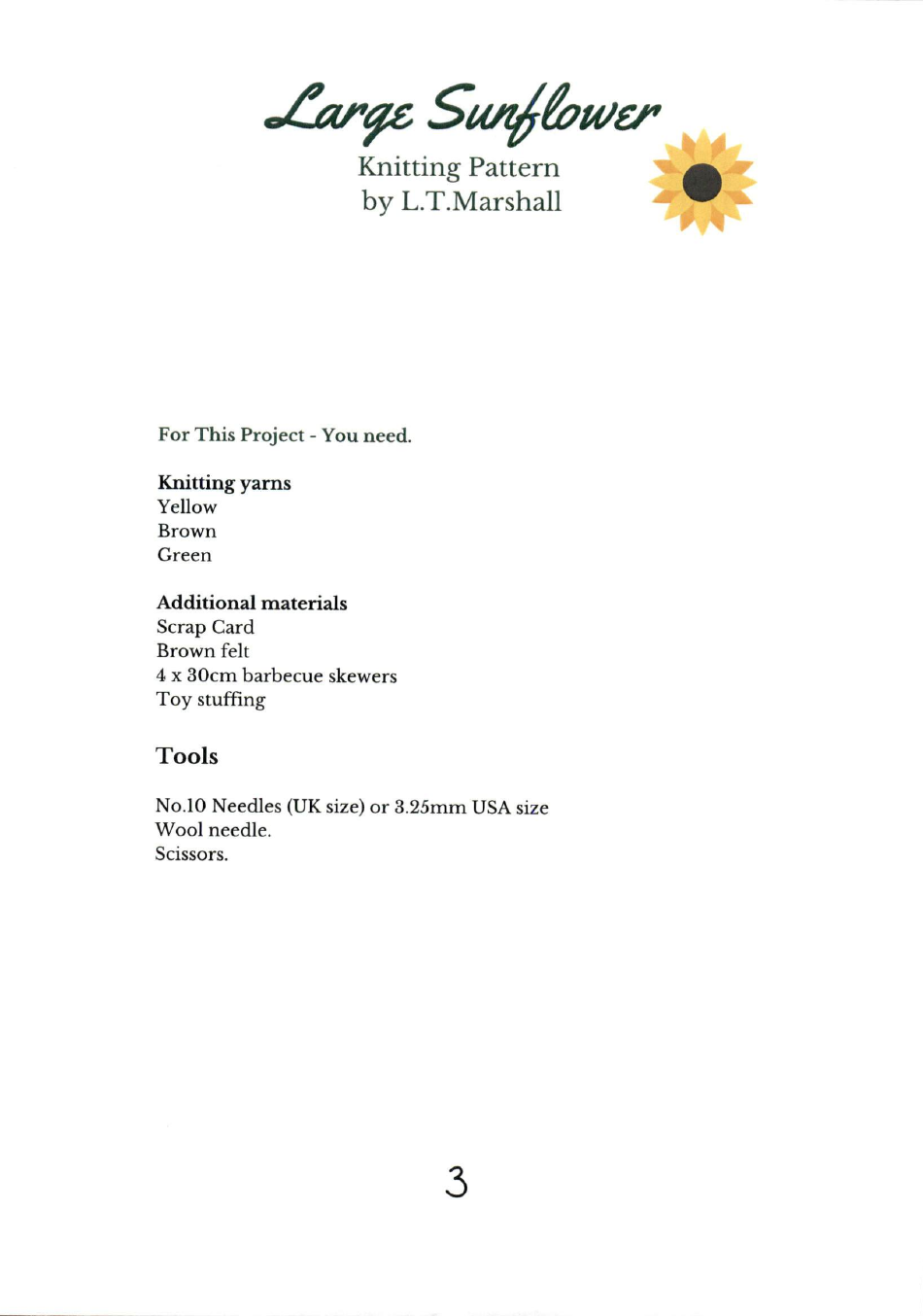 Large Sunflower Knitting Pattern, Page 4