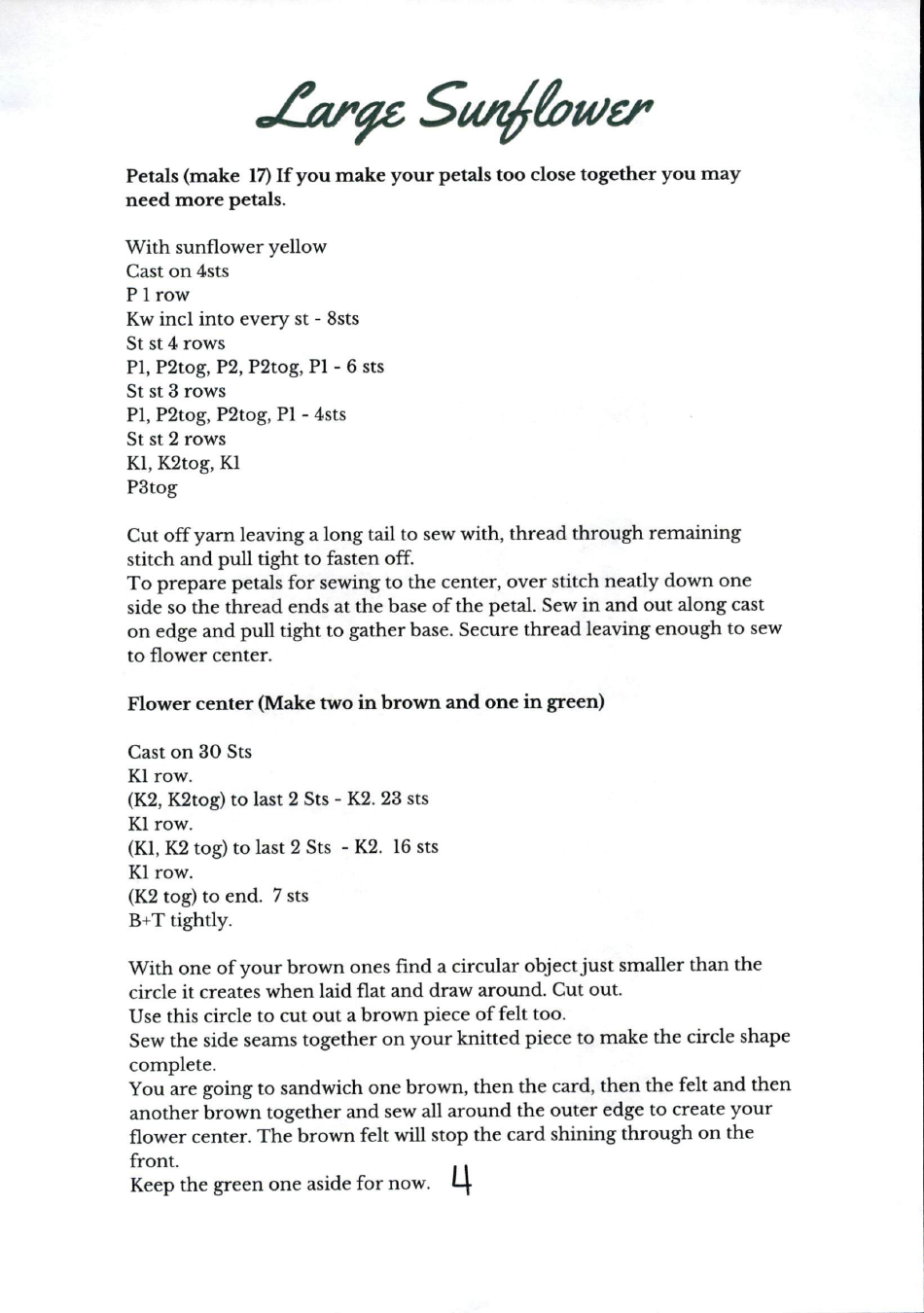 Large Sunflower Knitting Pattern, Page 5