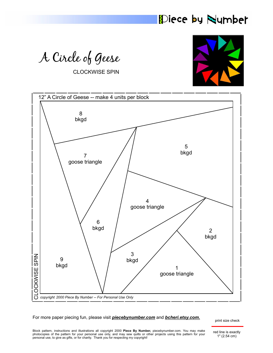 Clockwise Spin Quilt Pattern Template - Printable PDF Document