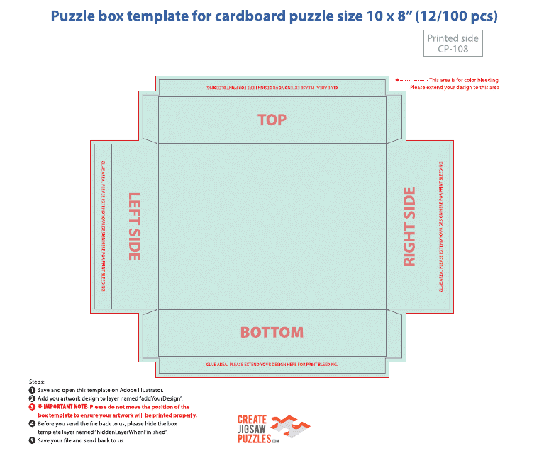 Puzzle Box Template for Cardboard Puzzle Size 10 X 8" Download Pdf