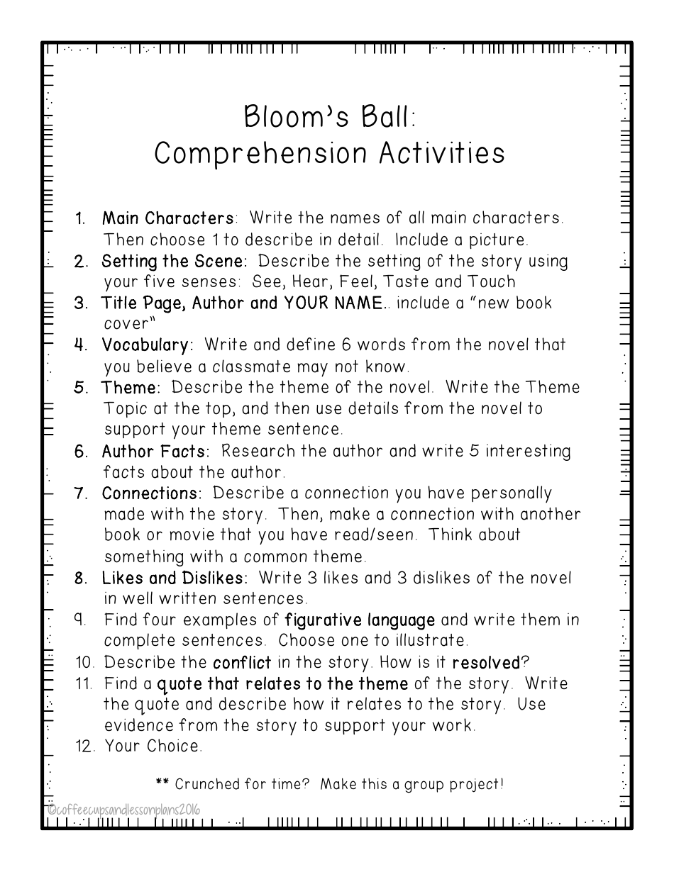Bloom Ball Novel Book Report Template, Page 5