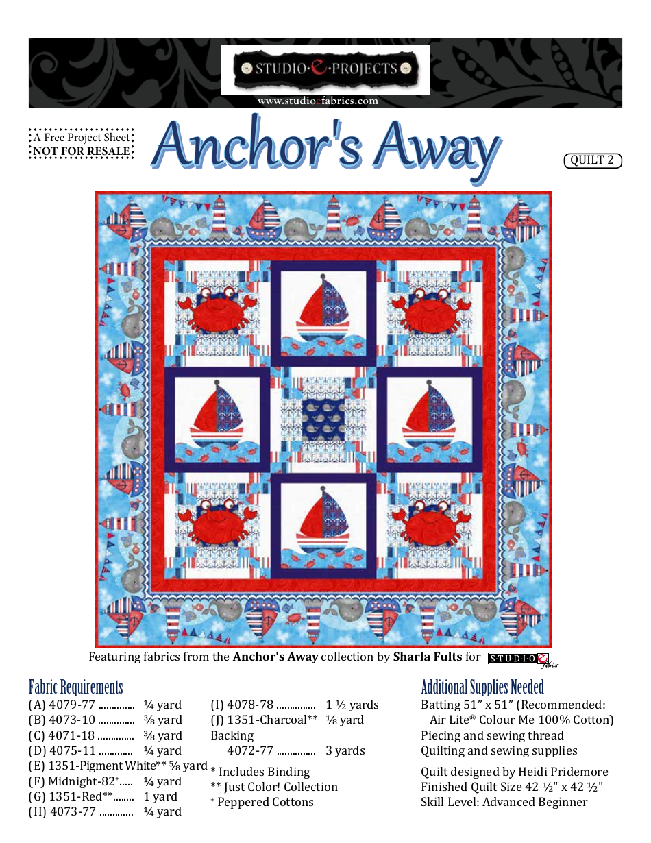 Anchor's Away Quilt Block Pattern Templates Download Printable PDF