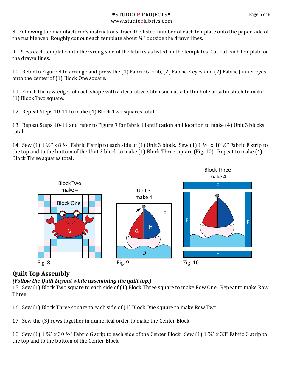 Anchors Away Quilt Block Pattern Templates, Page 5