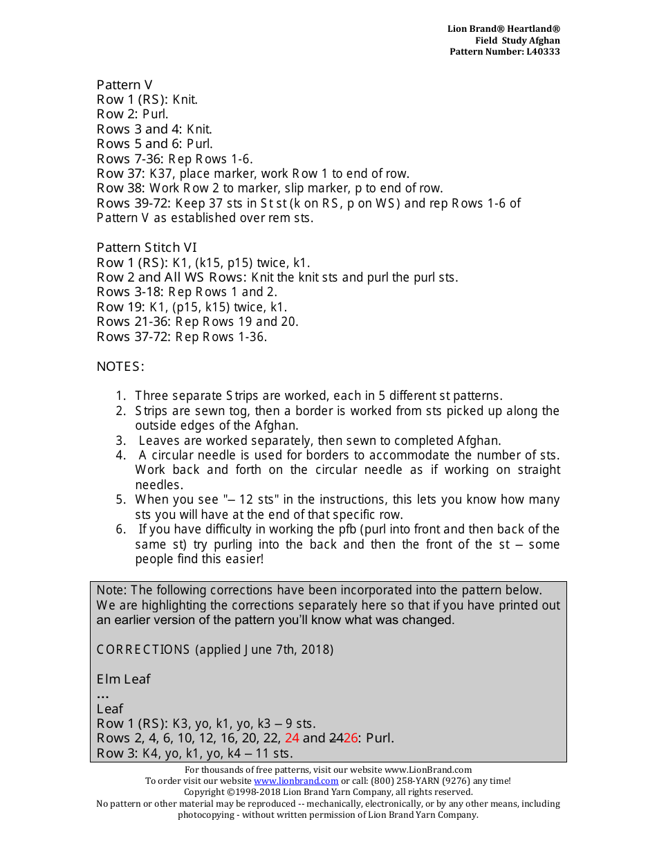 Field Study Afghan Knitting Pattern, Page 4