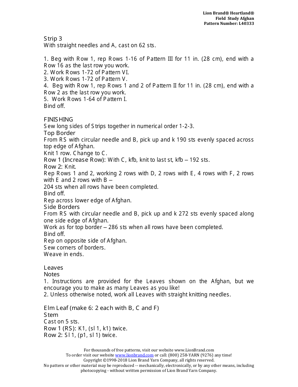 Field Study Afghan Knitting Pattern, Page 6