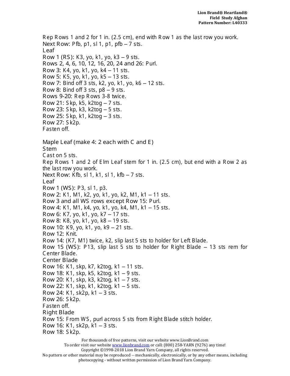Field Study Afghan Knitting Pattern, Page 7
