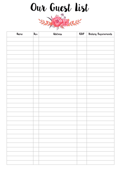 Our Wedding Guest List Template Download Pdf