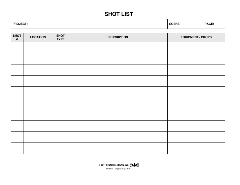 Shot List Template - Incredible Films