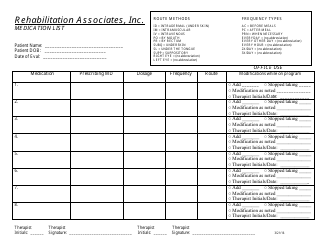 Document preview: Medication List Template - Rehabilitation Associates, Inc.