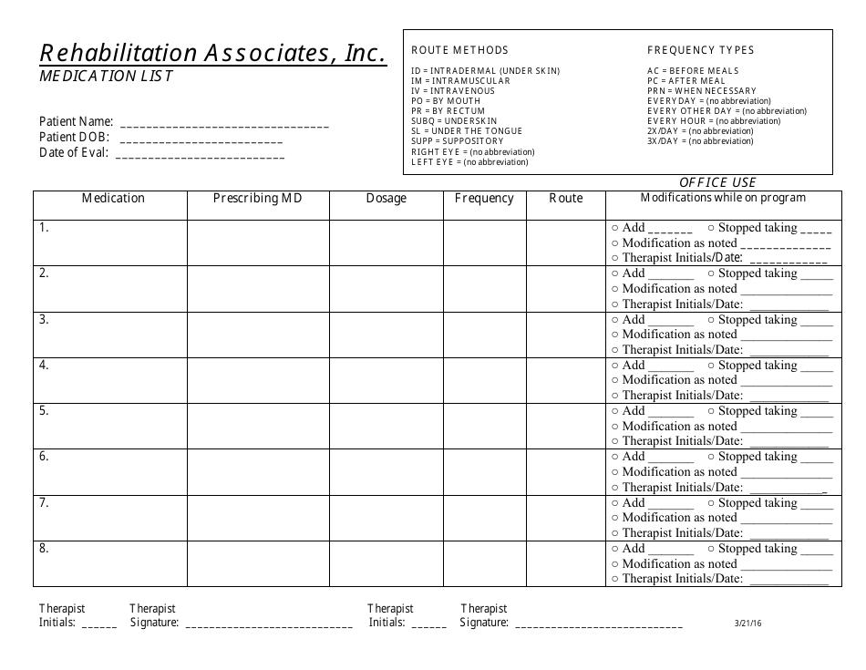 Medication List Template - Rehabilitation Associates, Inc. Image Preview