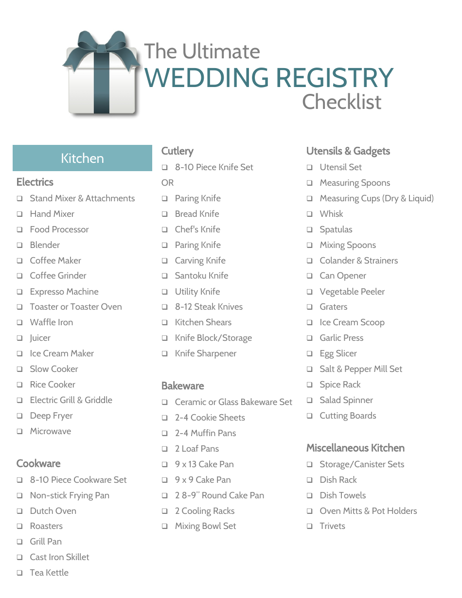Wedding Registry Checklist