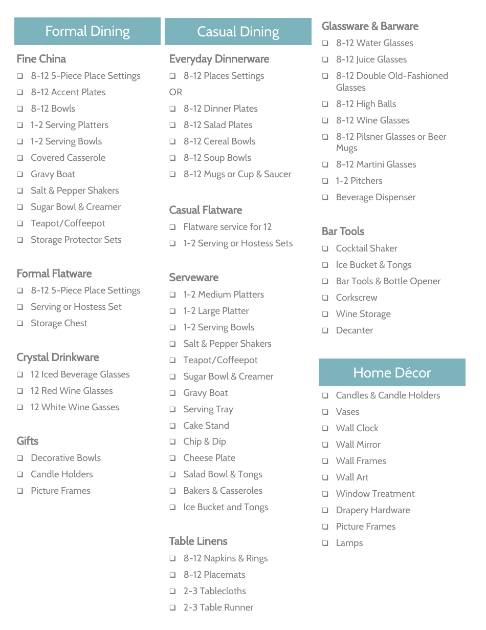 The Ultimate Wedding Registry Checklist Template Download Printable PDF