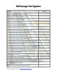 Document preview: Mall Scavenger Hunt Questionnaire Template