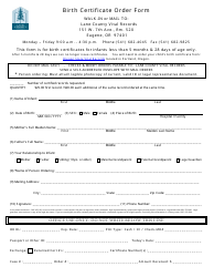 Document preview: Birth Certificate Order Form - Lane County, Oregon