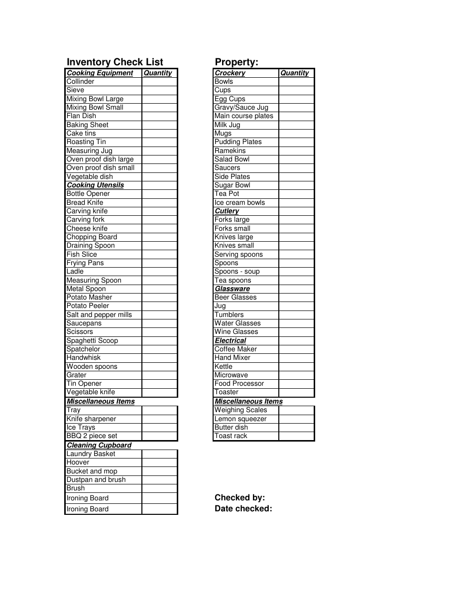 Kitchen Inventory Checklist Template Download Printable PDF 