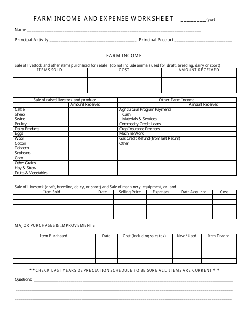 &quot;Farm Income and Expense Worksheet&quot; Download Pdf