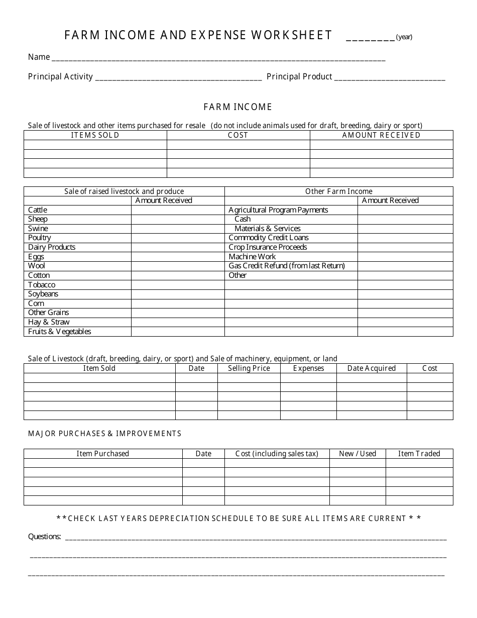 Farm Income and Expense Worksheet Download Printable PDF | Templateroller