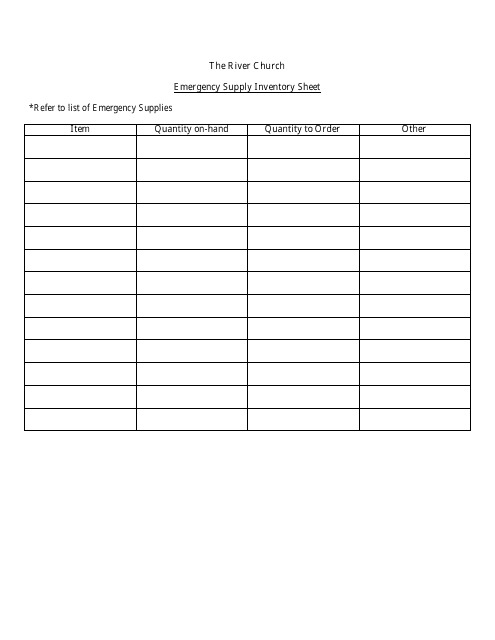Emergency Supply Inventory Sheet Template - the River Church