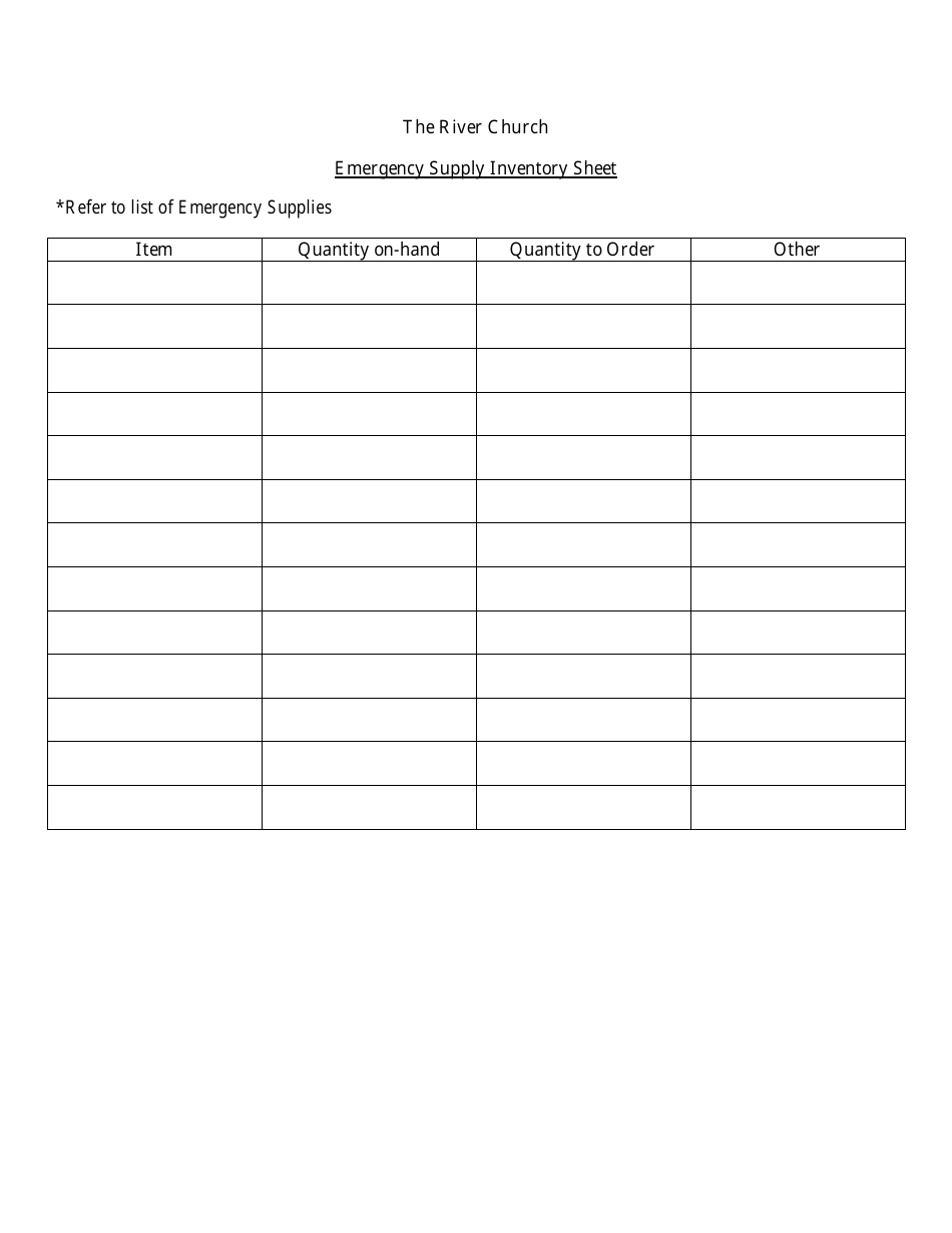 Emergency Supply Inventory Sheet Template - the River Church