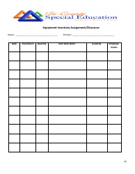 Document preview: Equipment Inventory Assignment/Clearance Spreadsheet Template - Tri-County Special Education