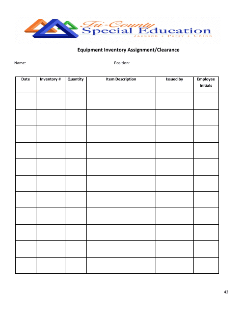 Equipment Inventory Assignment/Clearance Spreadsheet Template - Tri-County Special Education Preview