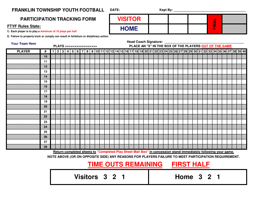 Youth Football Participation Tracking Form Download Pdf